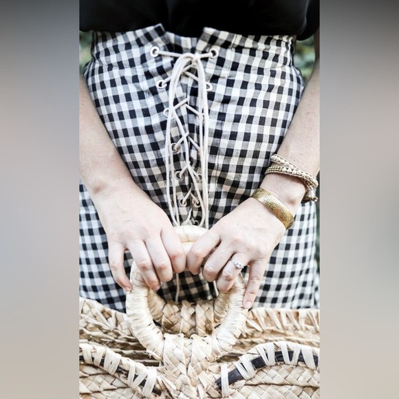 Anthropologie Eva Franco Lace Up Black Gingham Midi Skirt - Picture 8 of 8